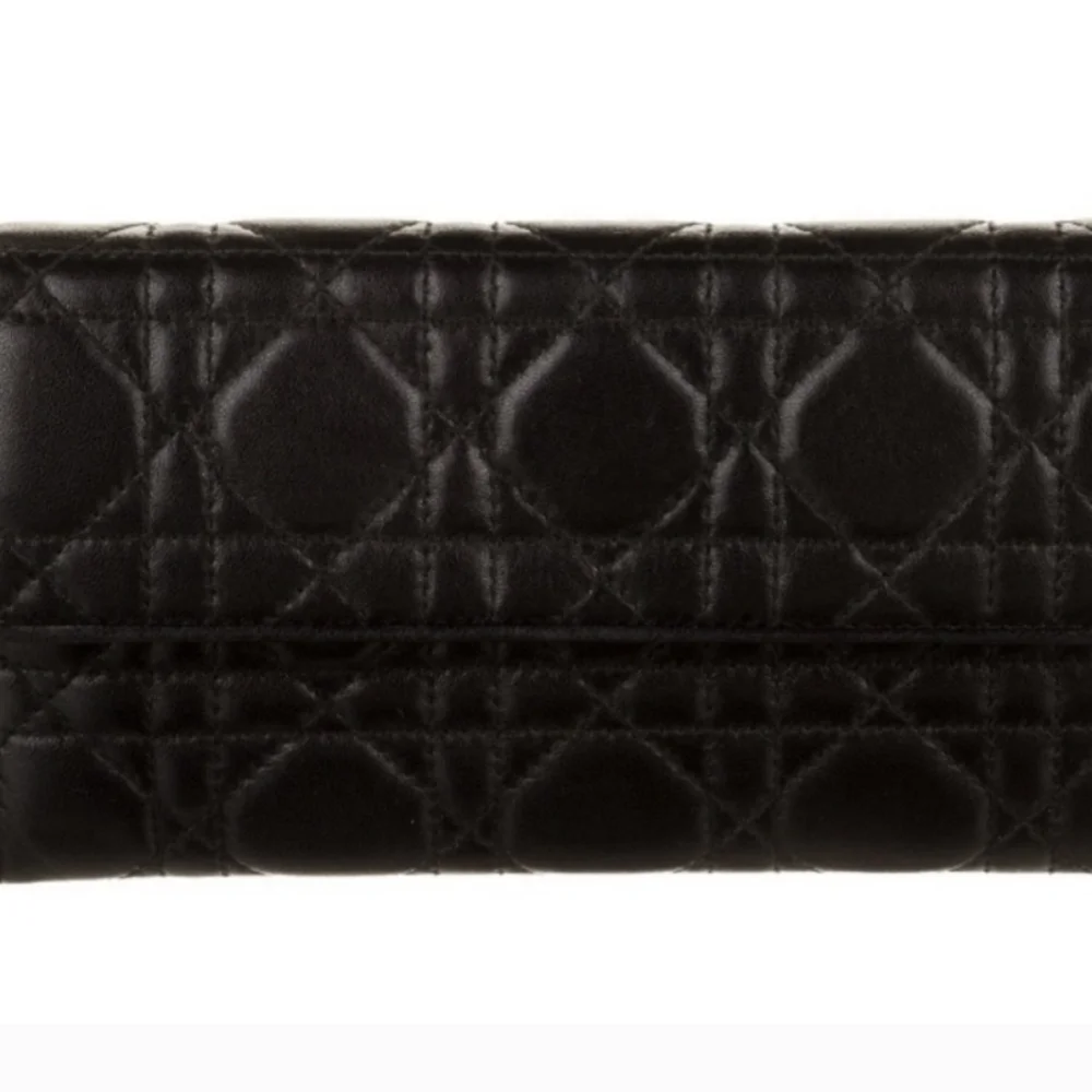 Authentic Lady Dior Cannage Quilted Lambskin Continental Wallet